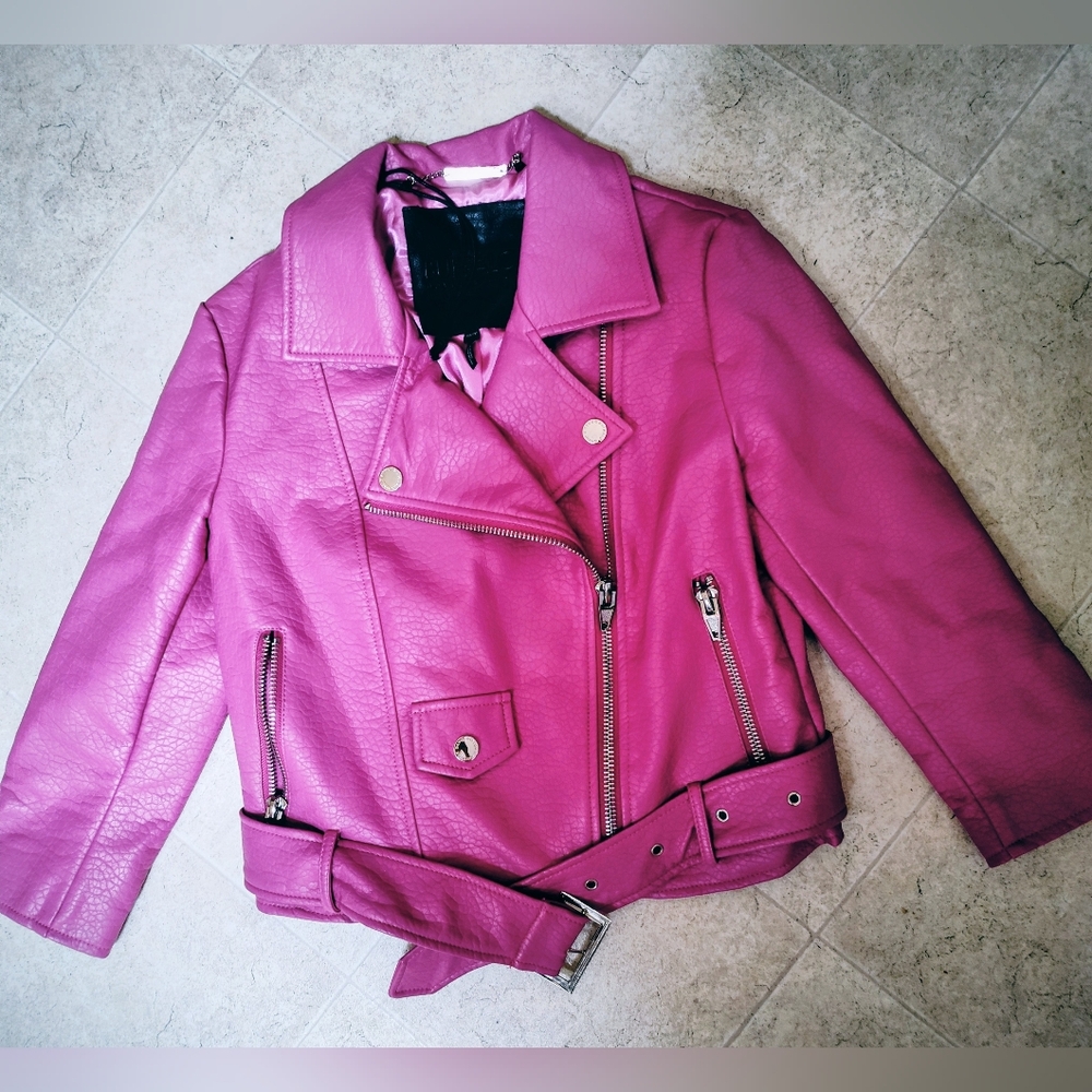 Buffalo David Bitton  hot pink faux leather perfecto moto jacket Sz Xs Unworn